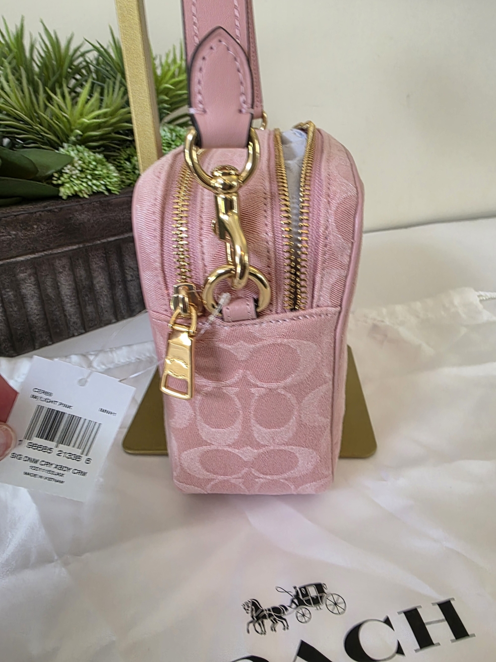 Coach Carey Crossbody Shoulder Bag Light Pink Signature Denim Jacquard - New - Picture 10 of 13